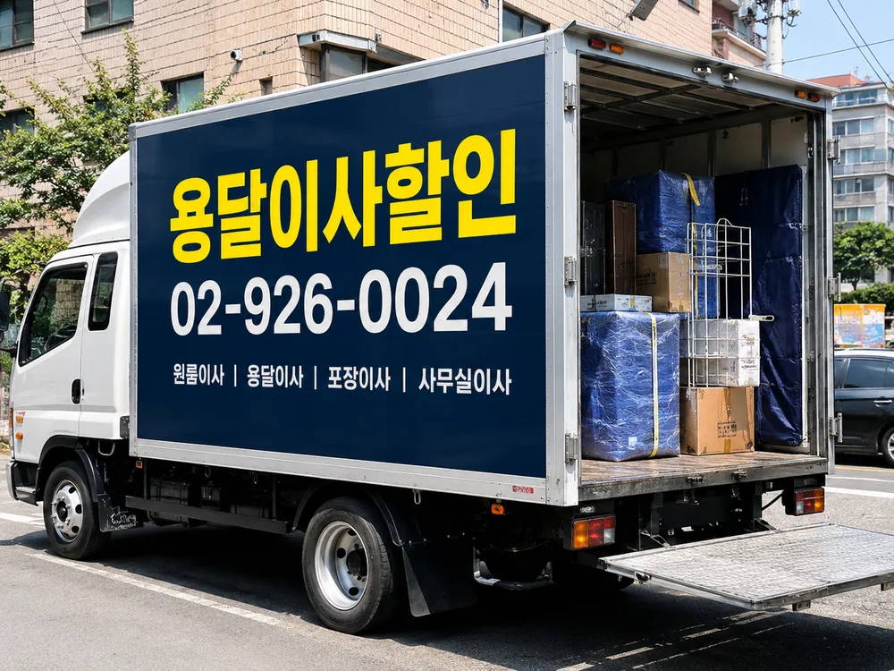 원룸이사·용달이사·포장이사·사무실이사 서비스가 표기된 용달이사할인 탑차